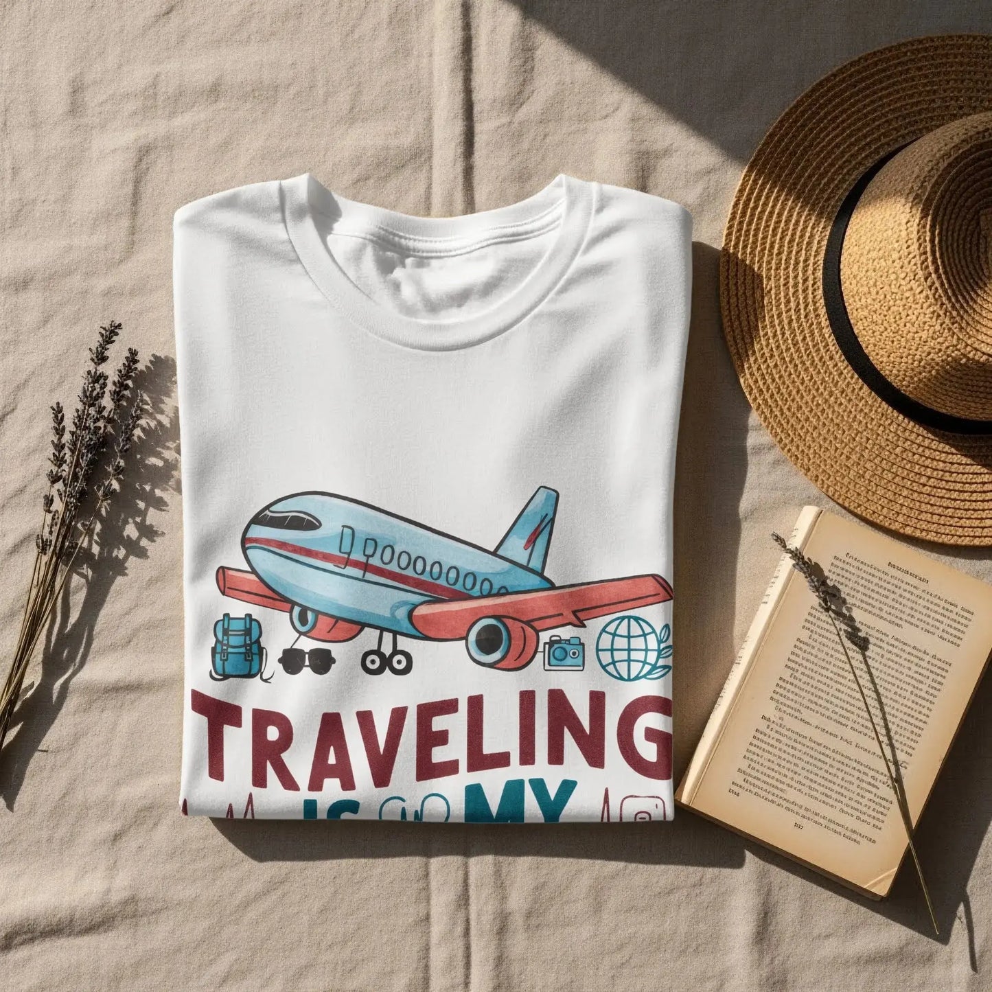 Funny Tourist T-Shirt: "Traveling Is My Therapy" Airplane Graphi