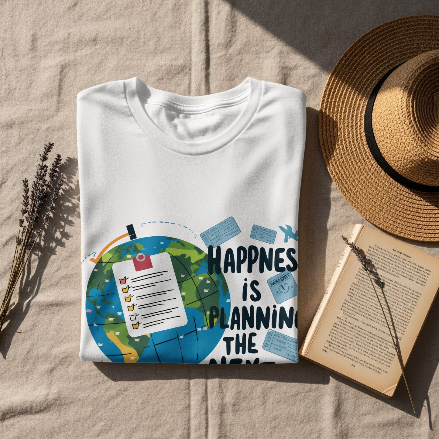Funny Traveler T-Shirt: "Happiness Is Planning the Next Trip" Planner