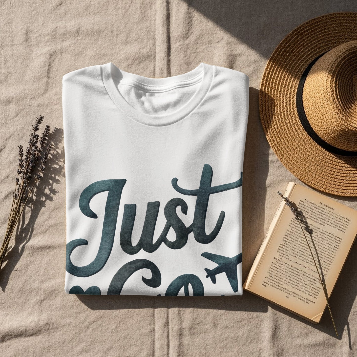 Watercolor Travel T-Shirt: "Just Go" Heart Plane Graphic Design