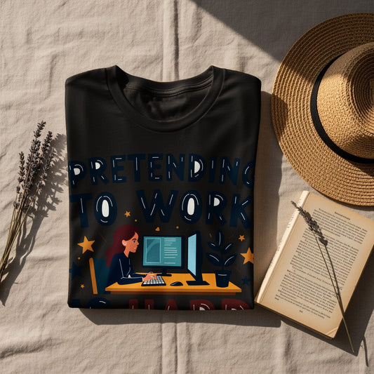 Office Humor T-Shirt: "Pretending To Work Is Hard Work" Funny Design
