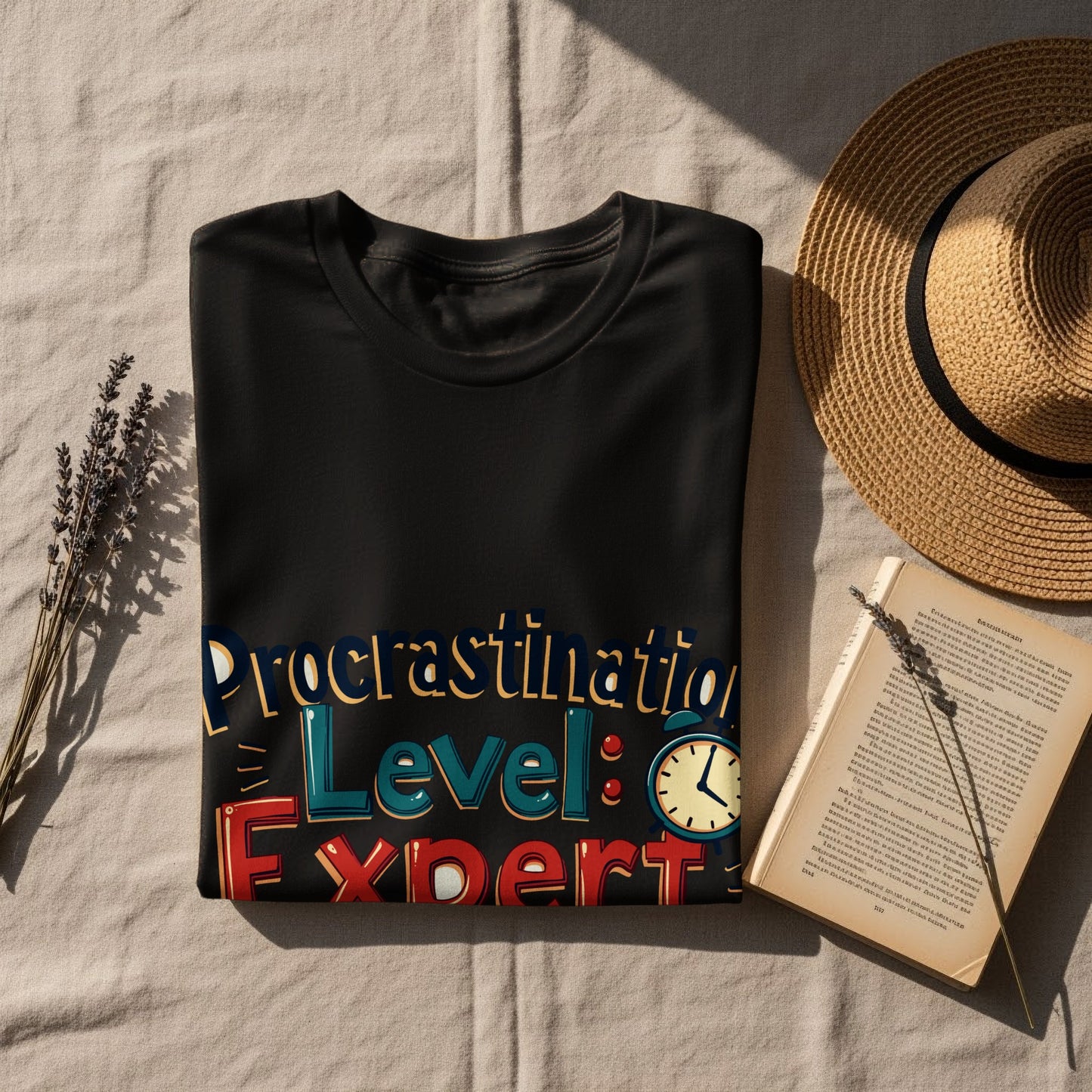Funny Lifestyle T-Shirt: "Procrastination Level Expert" Alarm Clock Design