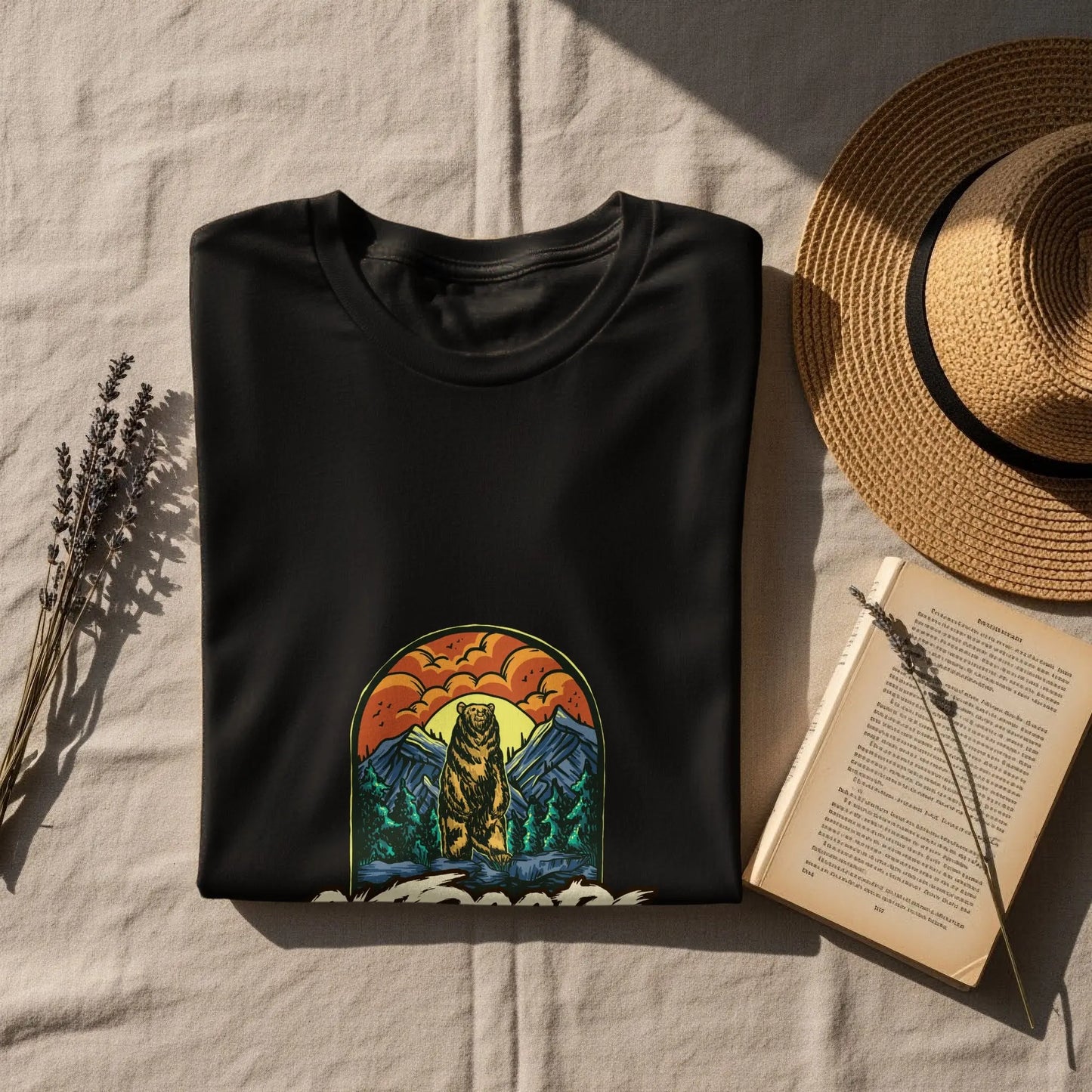Bear Graphic with Mountains Outdoors Unisex T-Shirts My Store