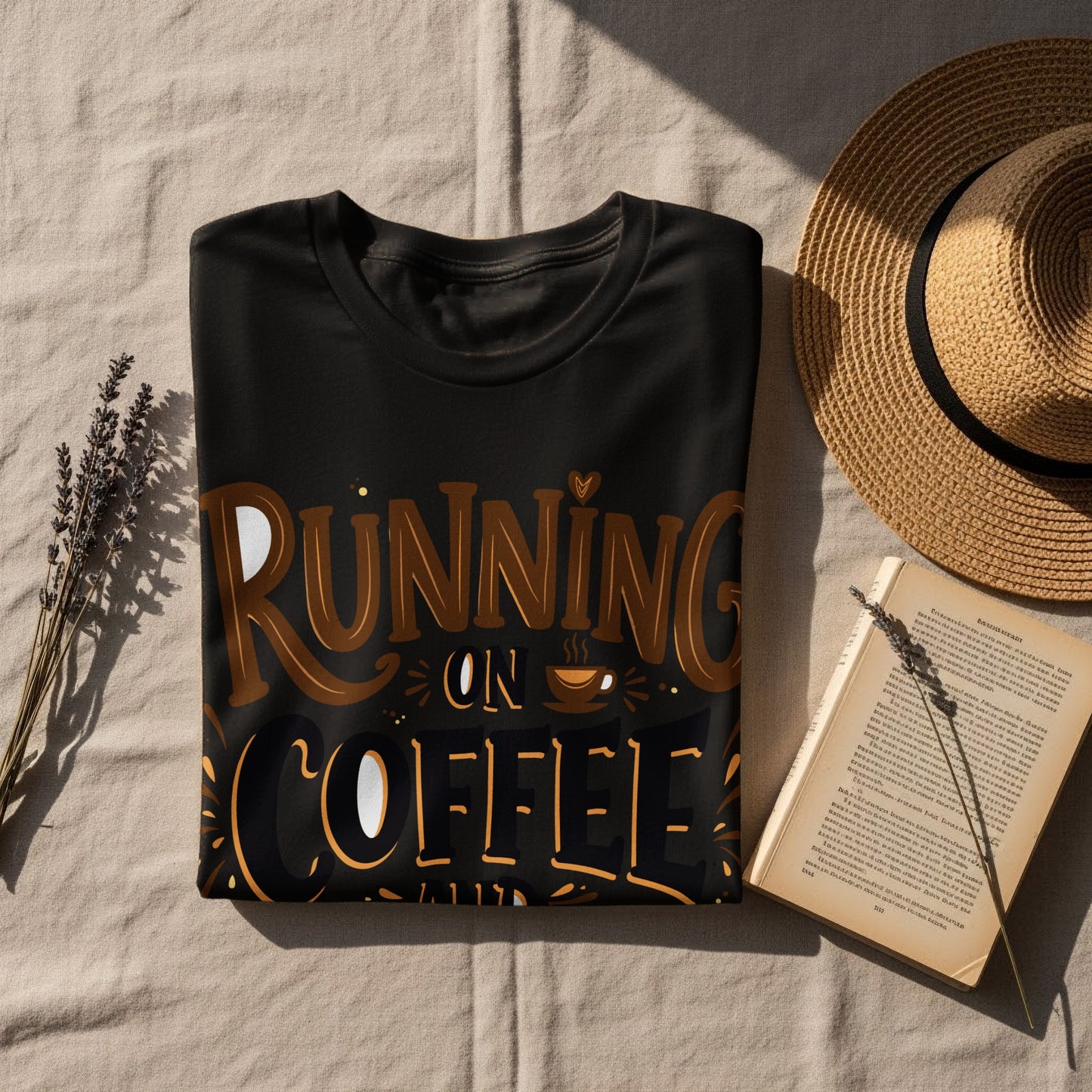 Sarcasm & Coffee T-Shirt: "Running On Coffee And Sarcasm" Graphic