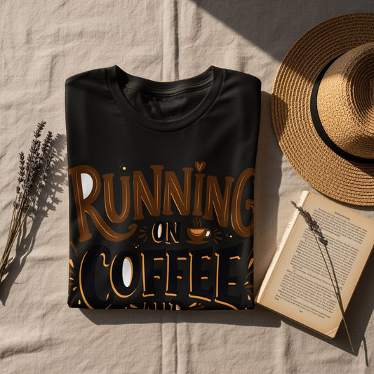 Sarcasm & Coffee T-Shirt: "Running On Coffee And Sarcasm" Graphic
