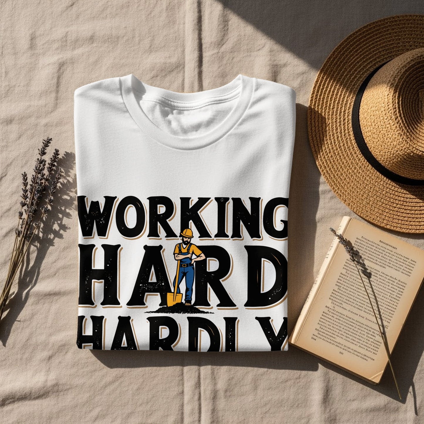 Work Humor T-Shirt: "Working Hard Hardly Working" Construction Worker