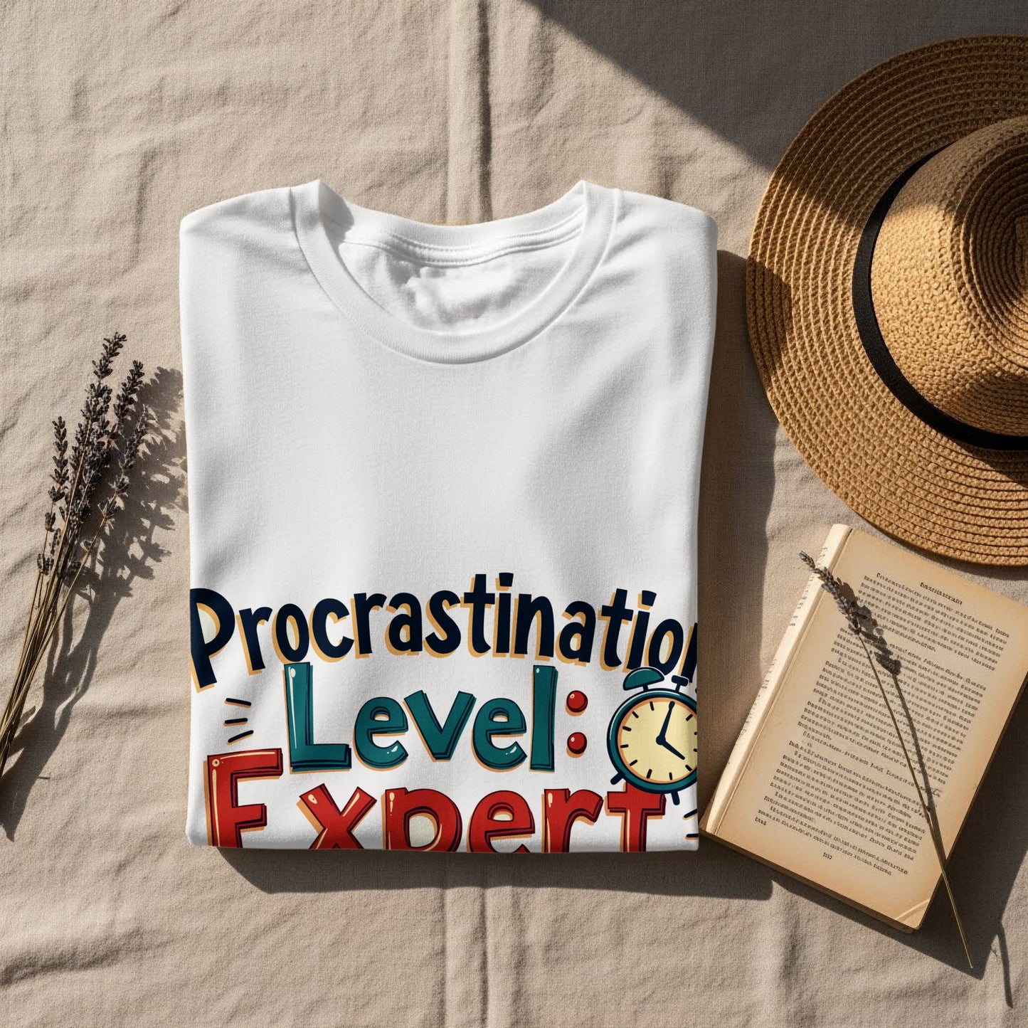 Funny Lifestyle T-Shirt: "Procrastination Level Expert" Alarm Clock Design