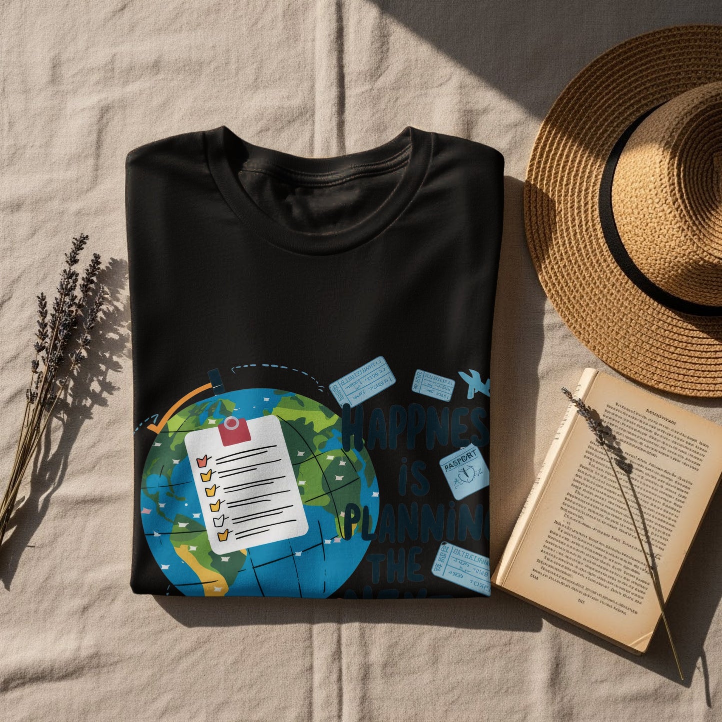 Funny Traveler T-Shirt: "Happiness Is Planning the Next Trip" Planner