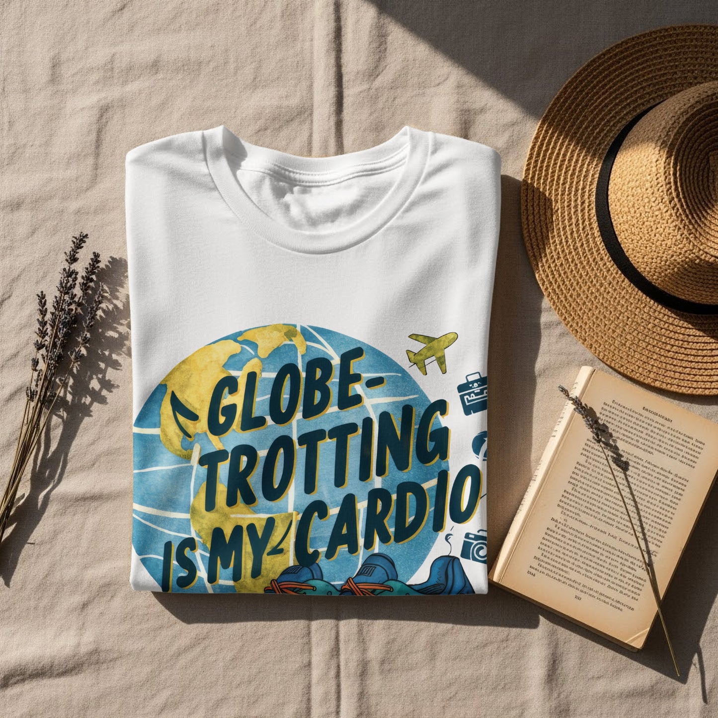 Traveler Fitness T-Shirt: "Globe-Trotting Is My Cardio" Trendy Graphic