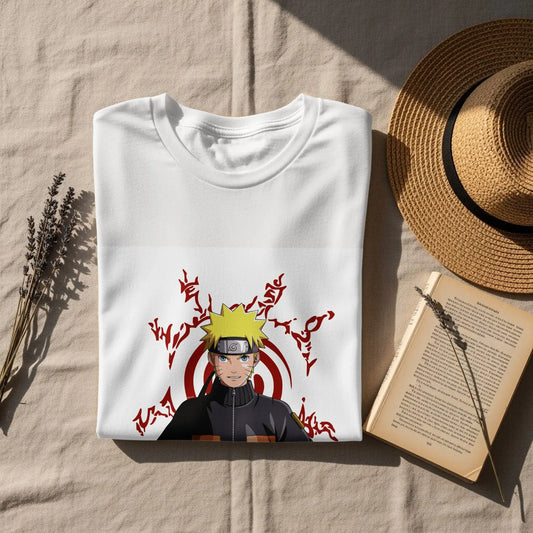 Anime Character Naruto Uzumaki with Symbols Design T-Shirt Boofy