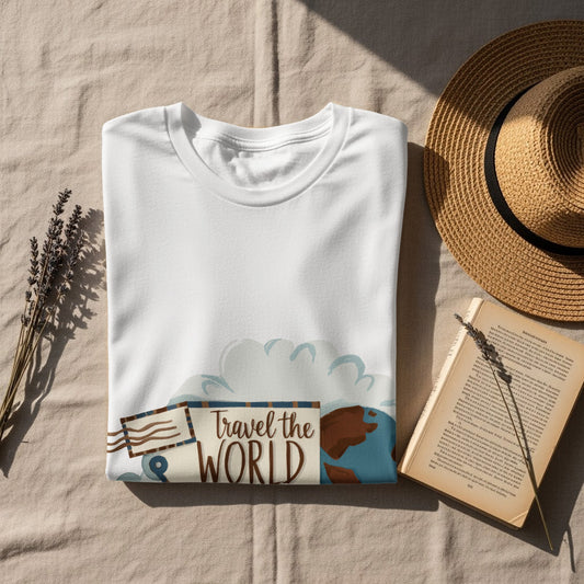 Adventure Travel T-Shirt: "Explore Adventure Travel the World" Globe Art