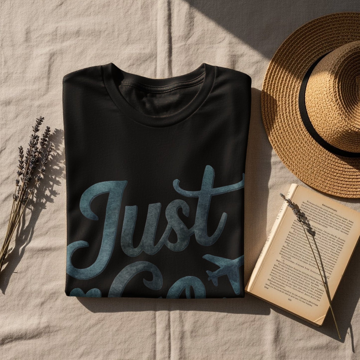 Watercolor Travel T-Shirt: "Just Go" Heart Plane Graphic Design