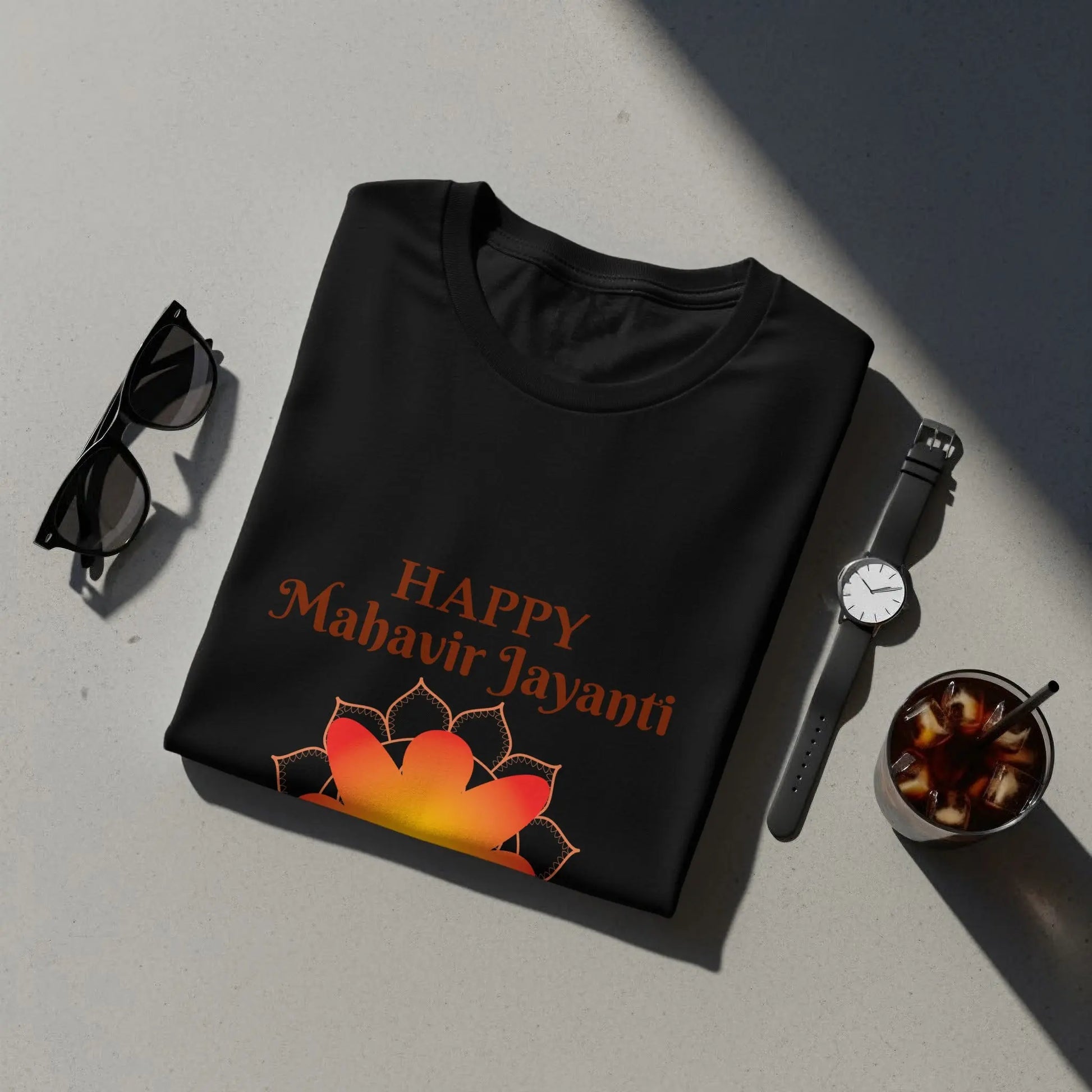 Happy Mahavir Jayanti Silhouette Meditation Print T-Shirts Boofy