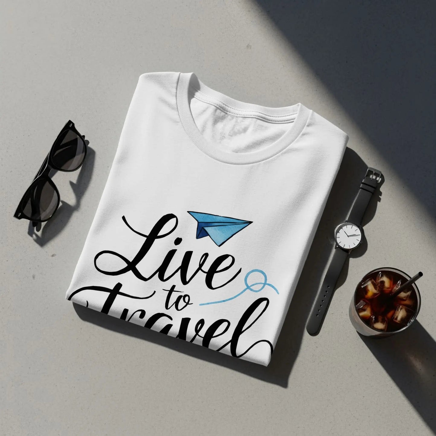 nspirational Travel T-Shirt: "Live to Travel" Paper Airplane Graphic