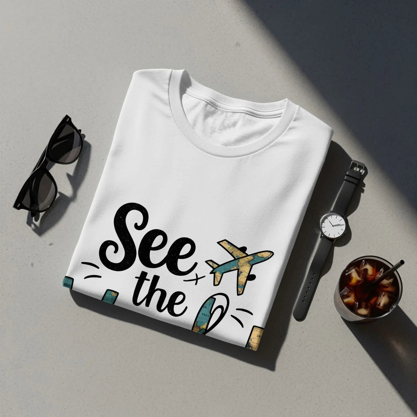 World Traveler T-Shirt: "See the World" Plane World Map Filled Tee