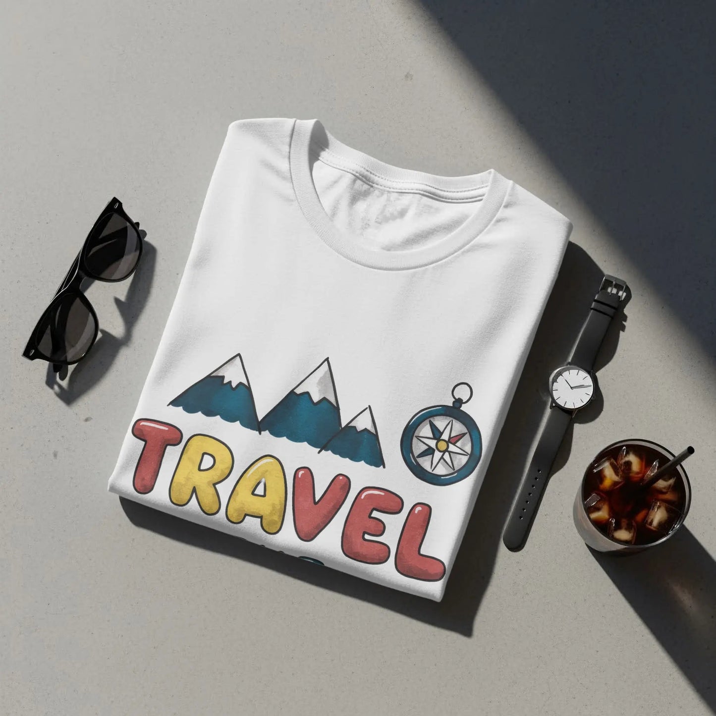 Wanderlust T-Shirt: "Travel The World" Mountains Compass Artwork