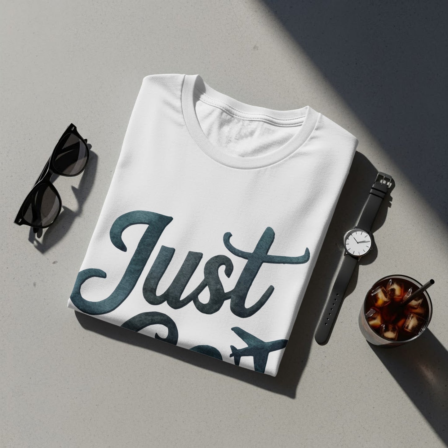 Watercolor Travel T-Shirt: "Just Go" Heart Plane Graphic Design