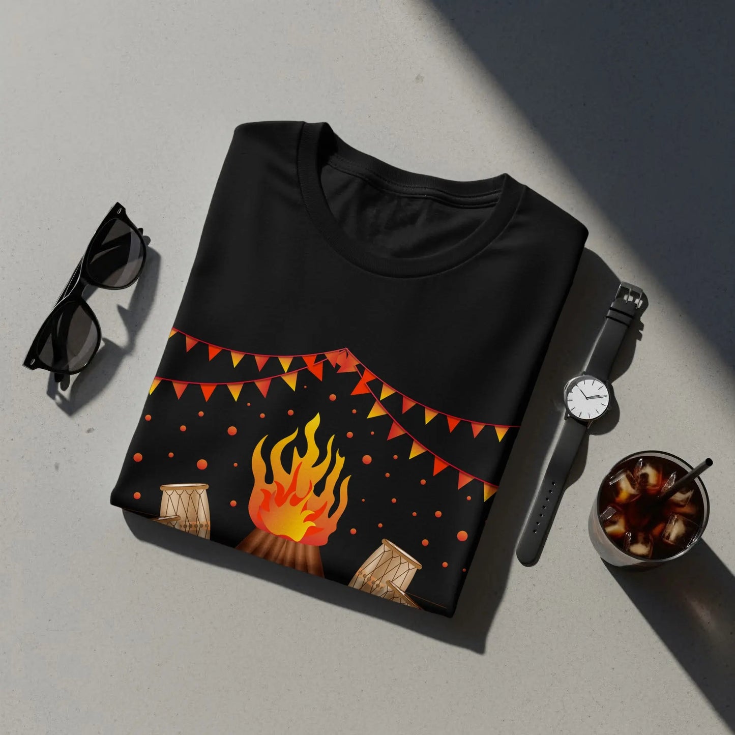 Celebrate Lohri Festival with Drums and Bonfire T-Shirts Boofy