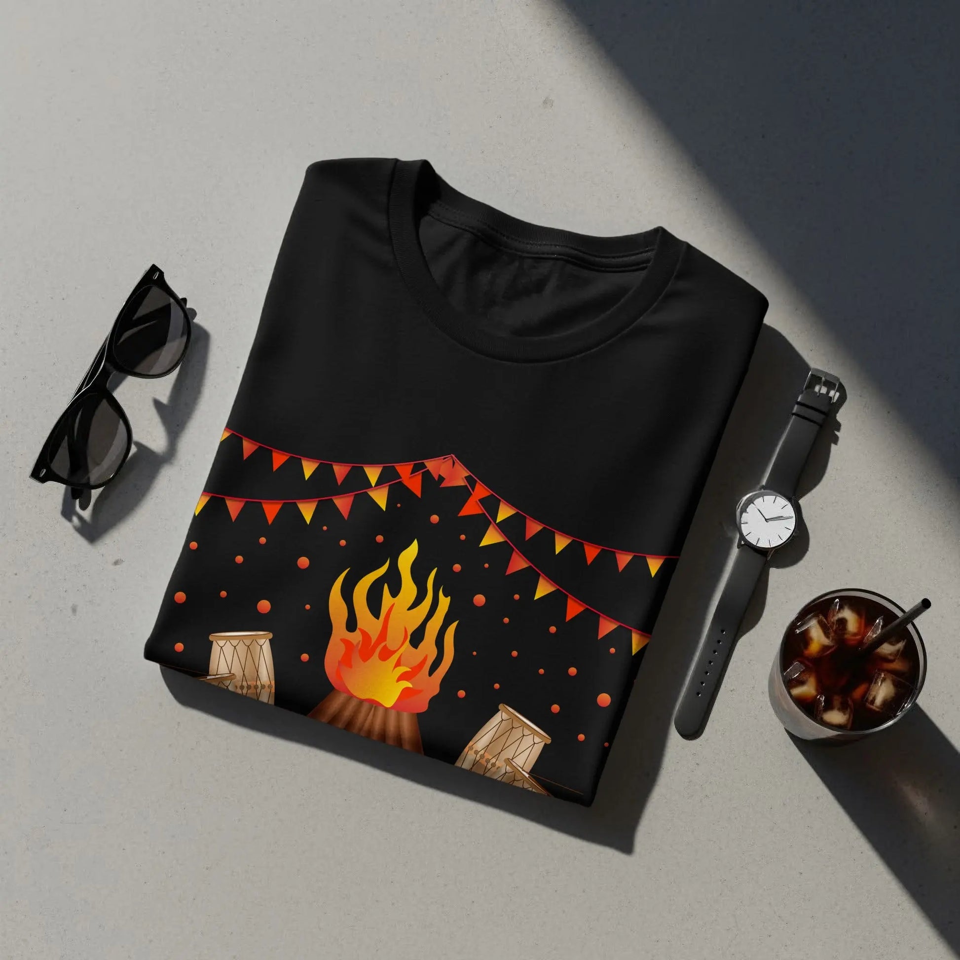 Celebrate Lohri Festival with Drums and Bonfire T-Shirts Boofy
