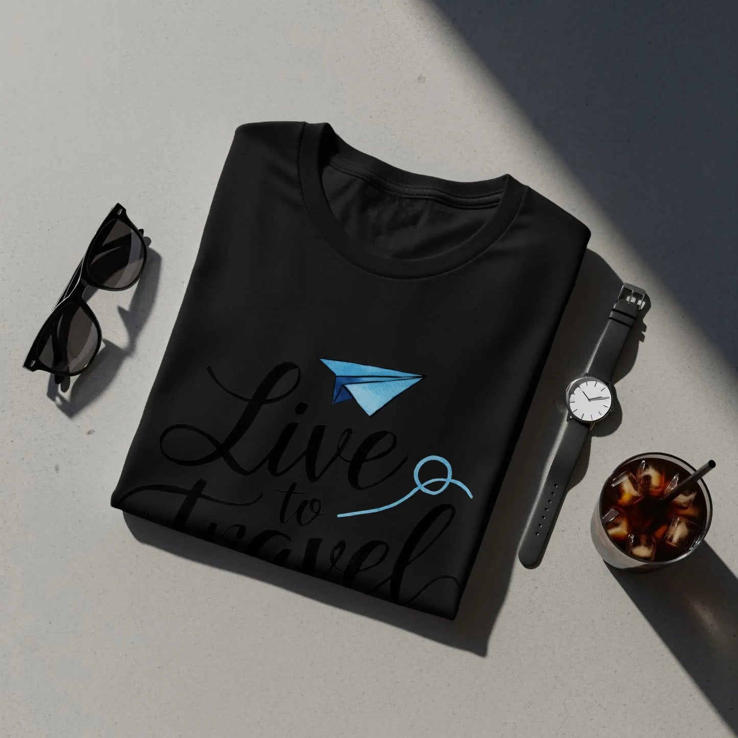 nspirational Travel T-Shirt: "Live to Travel" Paper Airplane Graphic
