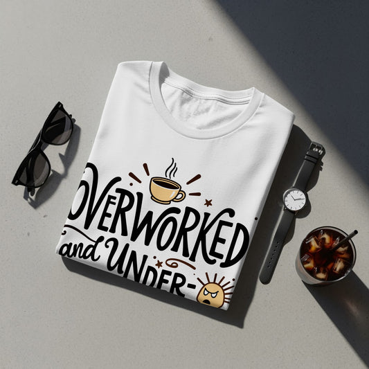 “Overworked and Under Caffeinated” Tee — Work & Office Humour
