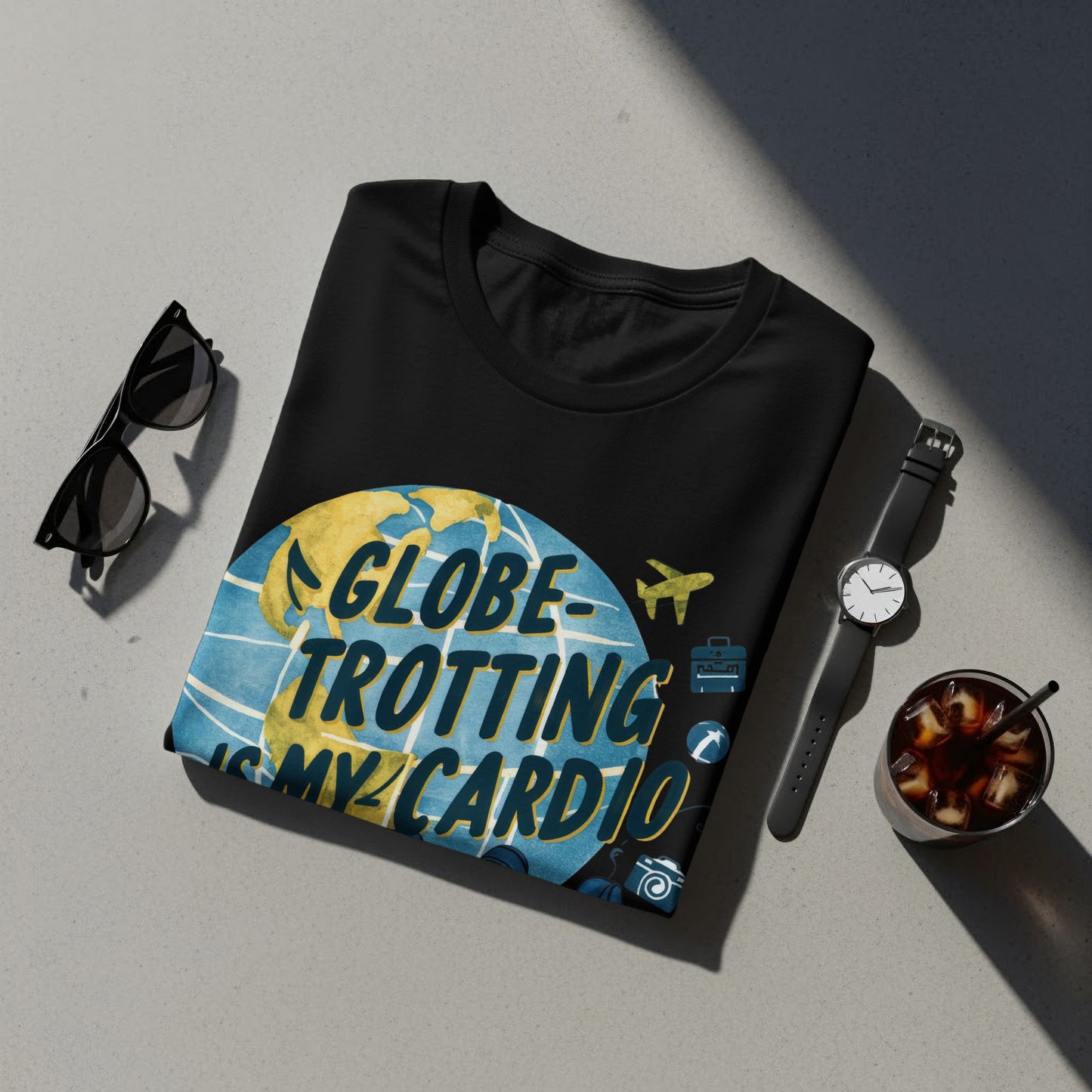Traveler Fitness T-Shirt: "Globe-Trotting Is My Cardio" Trendy Graphic