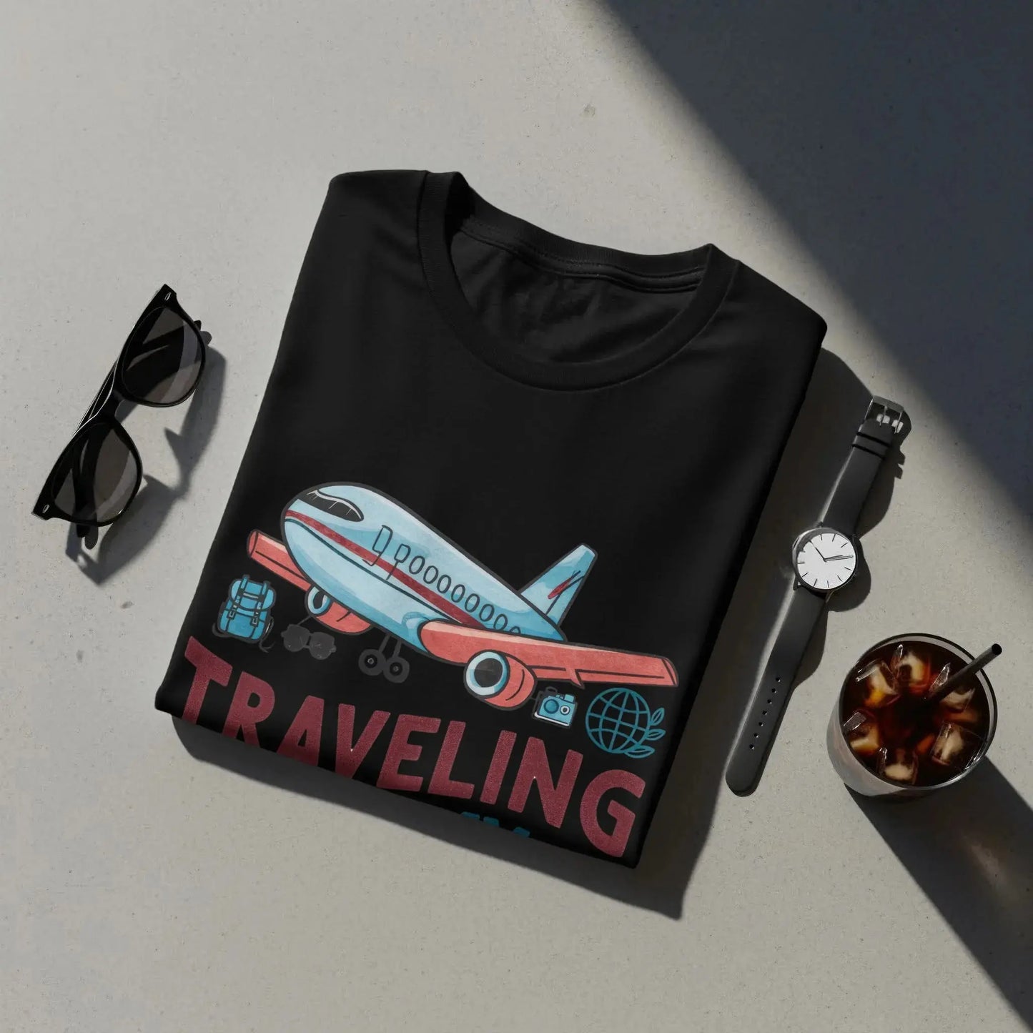 Funny Tourist T-Shirt: "Traveling Is My Therapy" Airplane Graphi