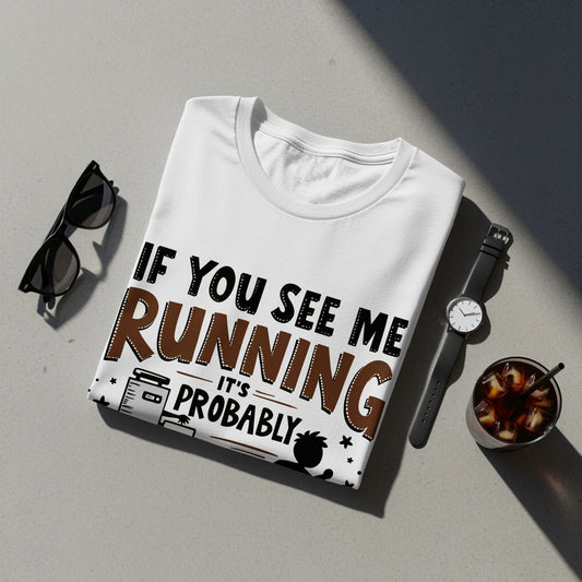 “If You See Me Running It’s Probably to the Coffee Machine” Tee — Work & Office Humour