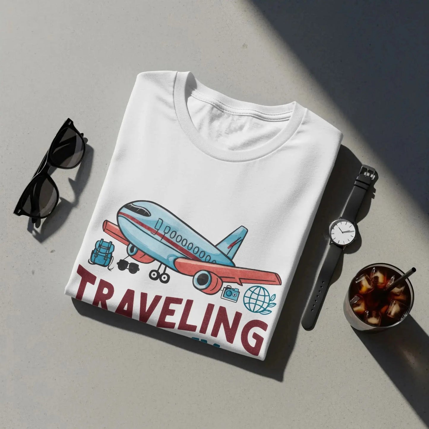 Funny Tourist T-Shirt: "Traveling Is My Therapy" Airplane Graphi