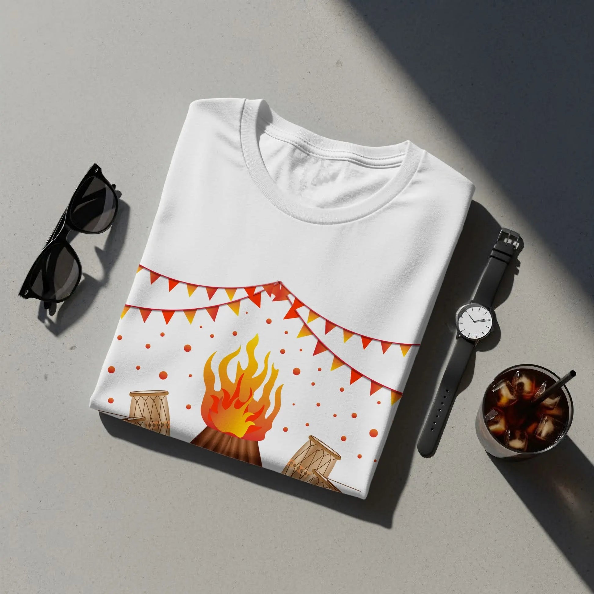 Celebrate Lohri Festival with Drums and Bonfire T-Shirts Boofy
