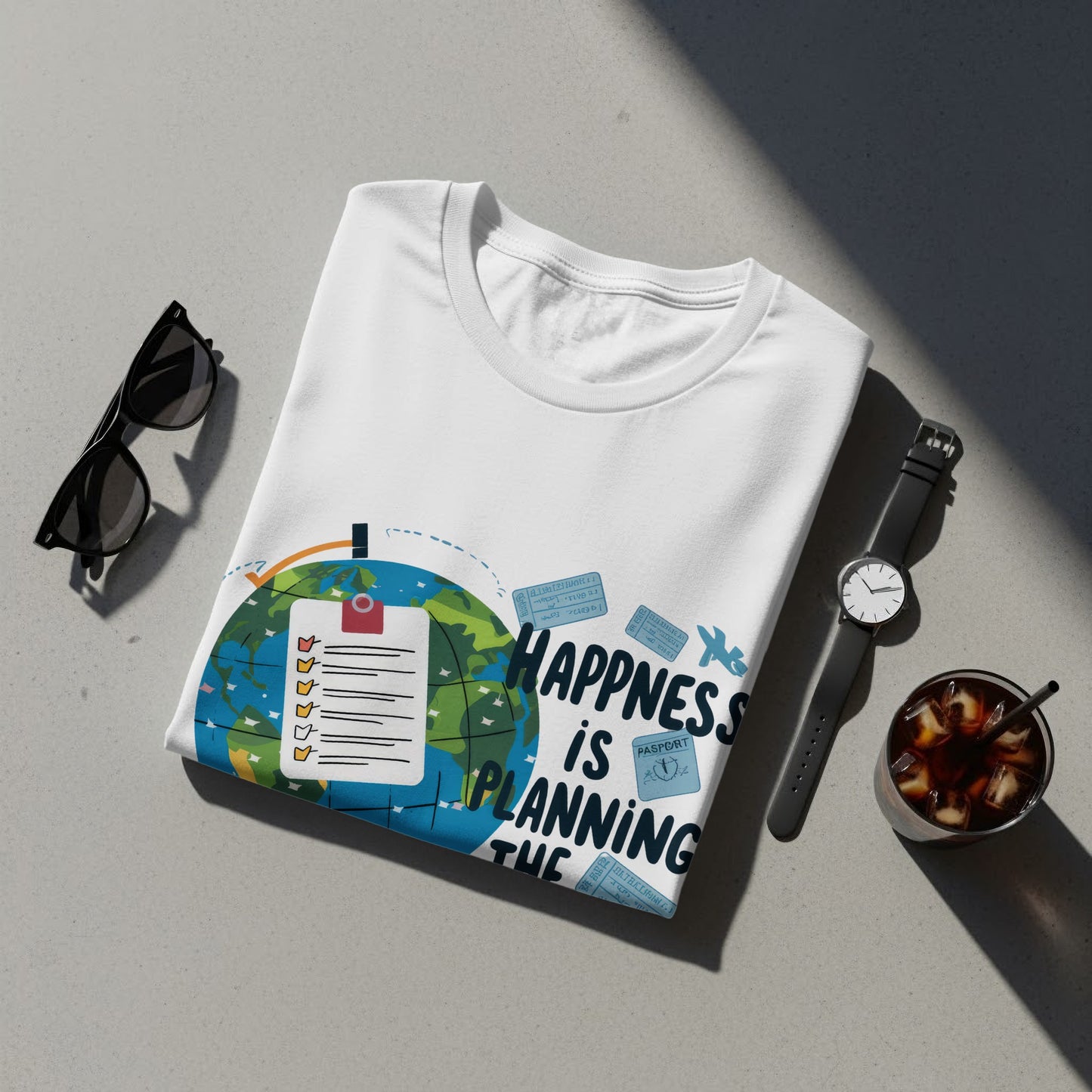 Funny Traveler T-Shirt: "Happiness Is Planning the Next Trip" Planner