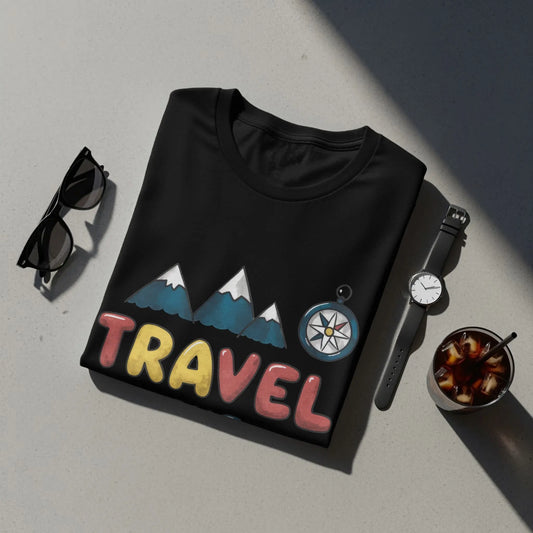 Wanderlust T-Shirt: "Travel The World" Mountains Compass Artwork