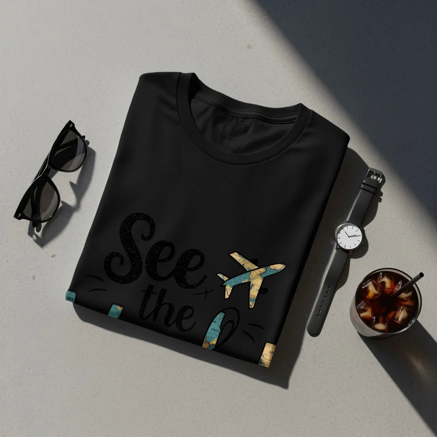World Traveler T-Shirt: "See the World" Plane World Map Filled Tee