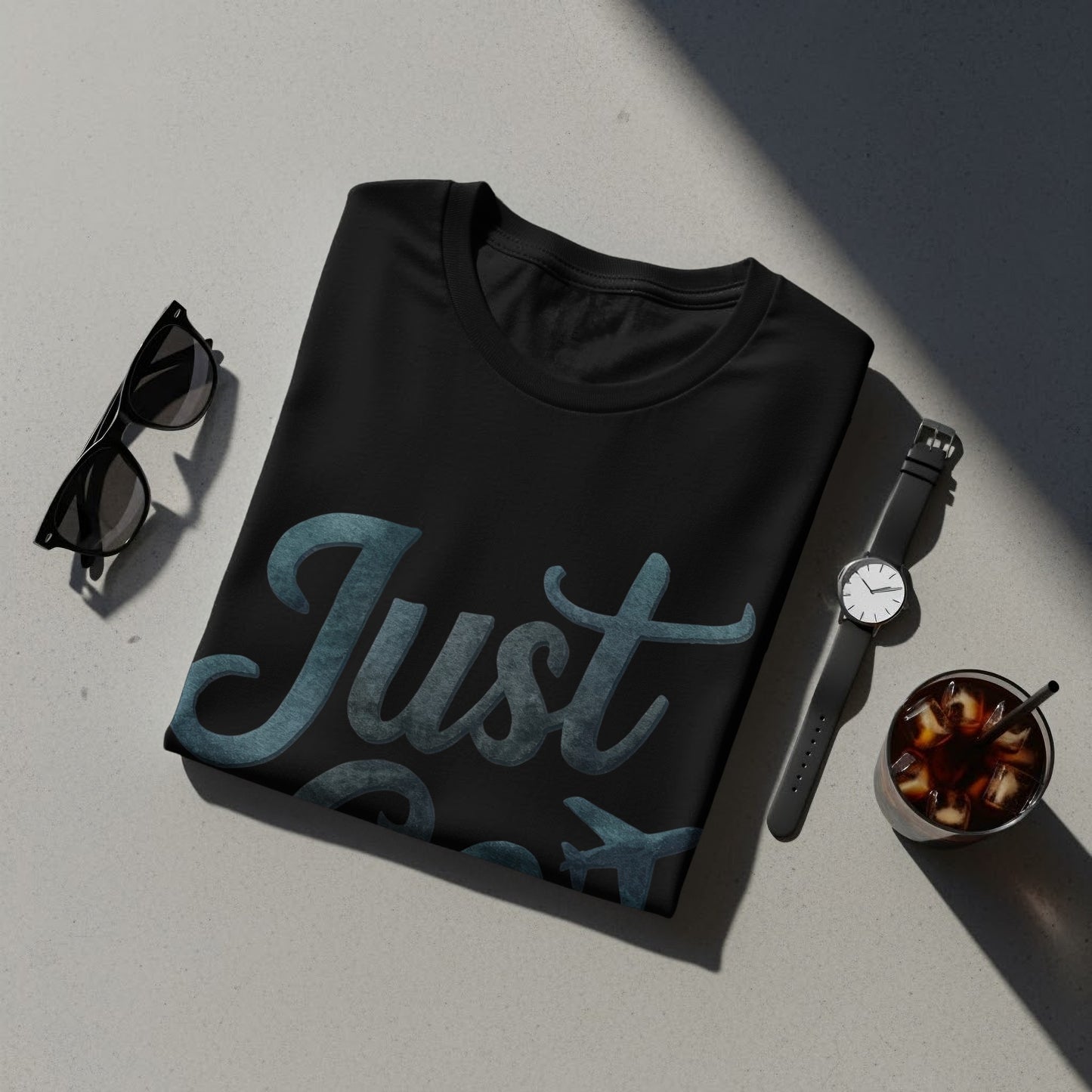 Watercolor Travel T-Shirt: "Just Go" Heart Plane Graphic Design