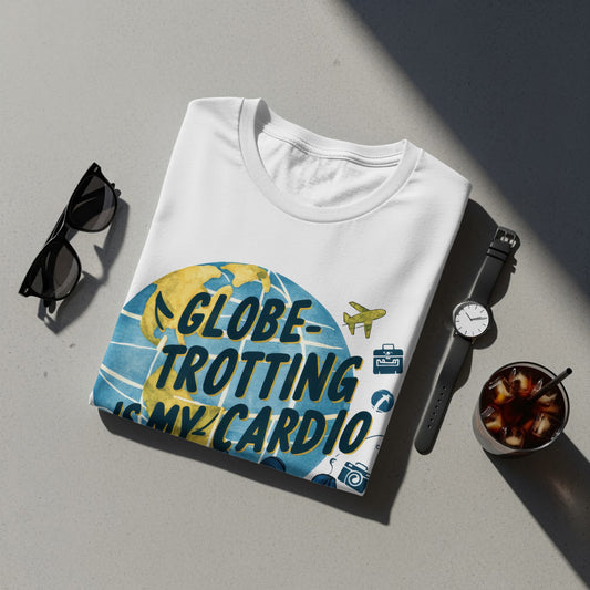 Traveler Fitness T-Shirt: "Globe-Trotting Is My Cardio" Trendy Graphic