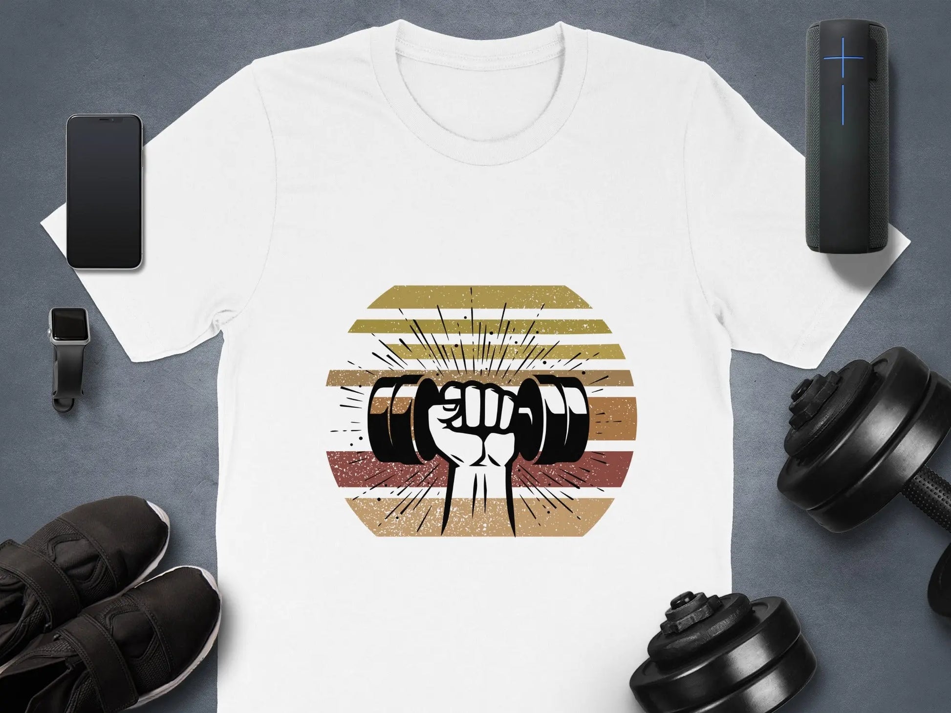 Graphic Dumbbell Lifting Vintage Style T-Shirts Boofy