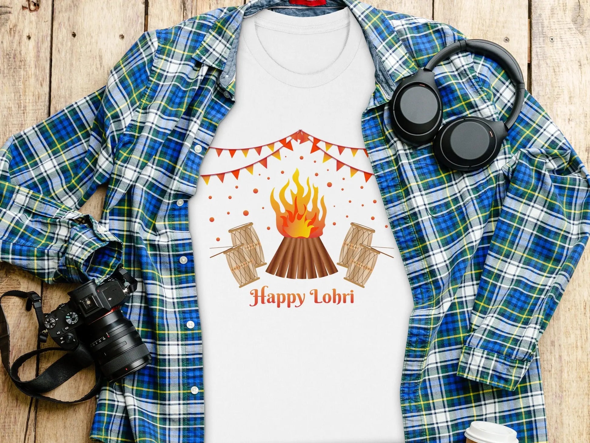 Celebrate Lohri Festival with Drums and Bonfire T-Shirts Boofy