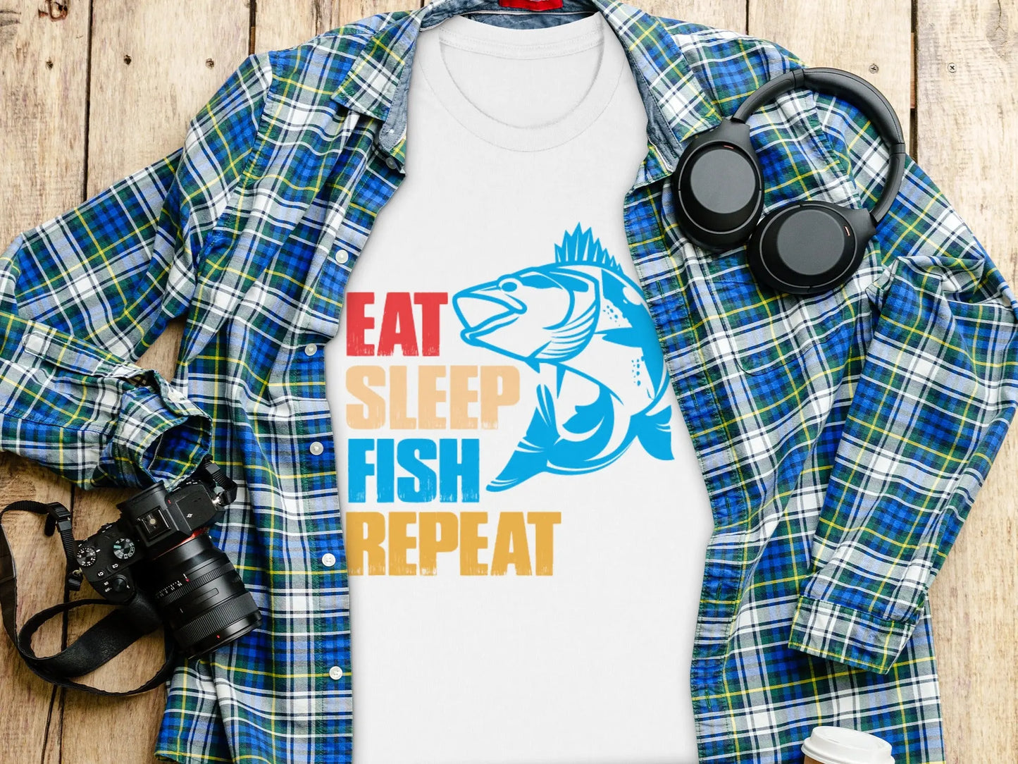 "Eat Sleep Fish Repeat" Bold Graphic T-Shirt Boofy