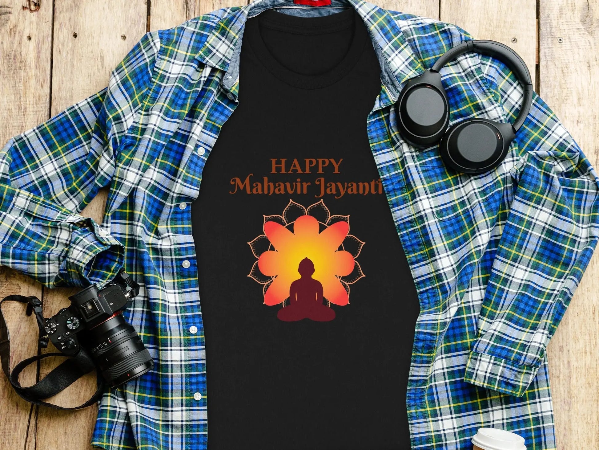 Happy Mahavir Jayanti Silhouette Meditation Print T-Shirts Boofy