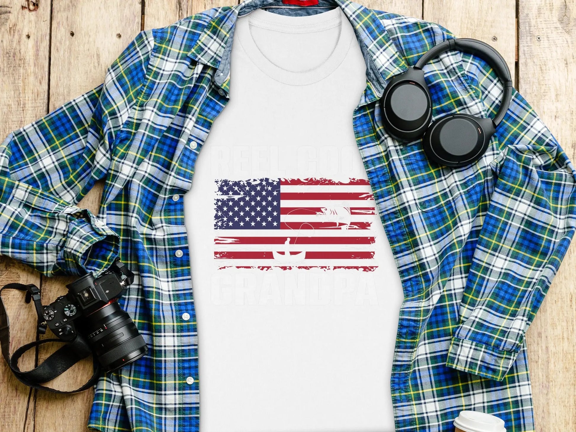 Patriotic Grandpa Fishing T-Shirt Boofy