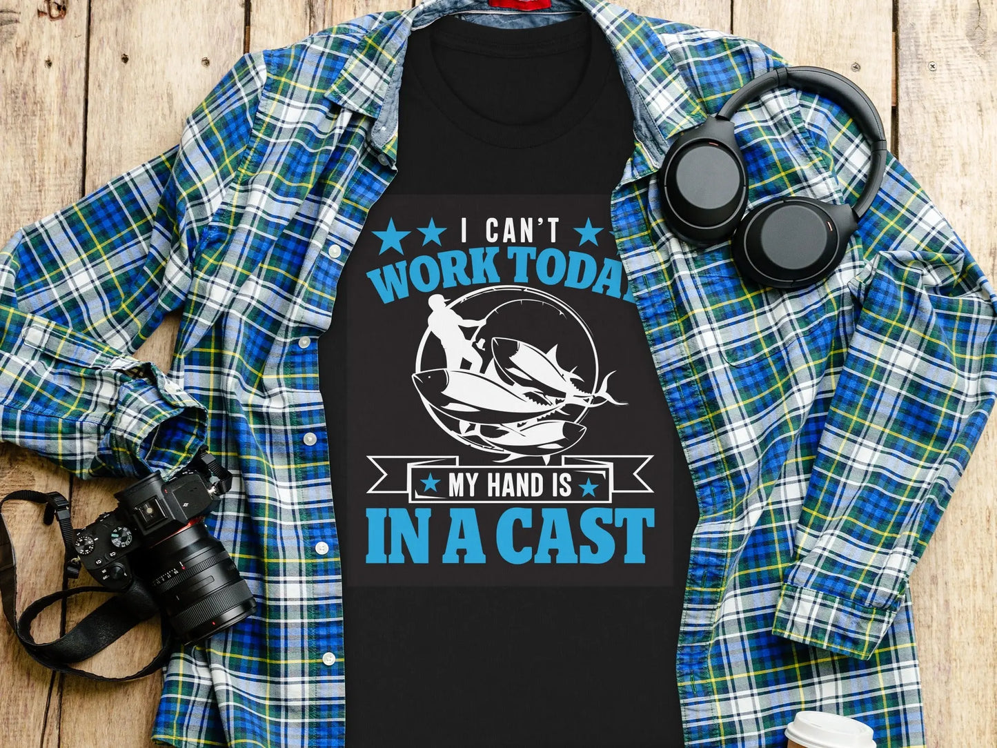 Humorous "Hand Is In A Cast" Fishing Excuse T-Shirt (Copy) Boofy