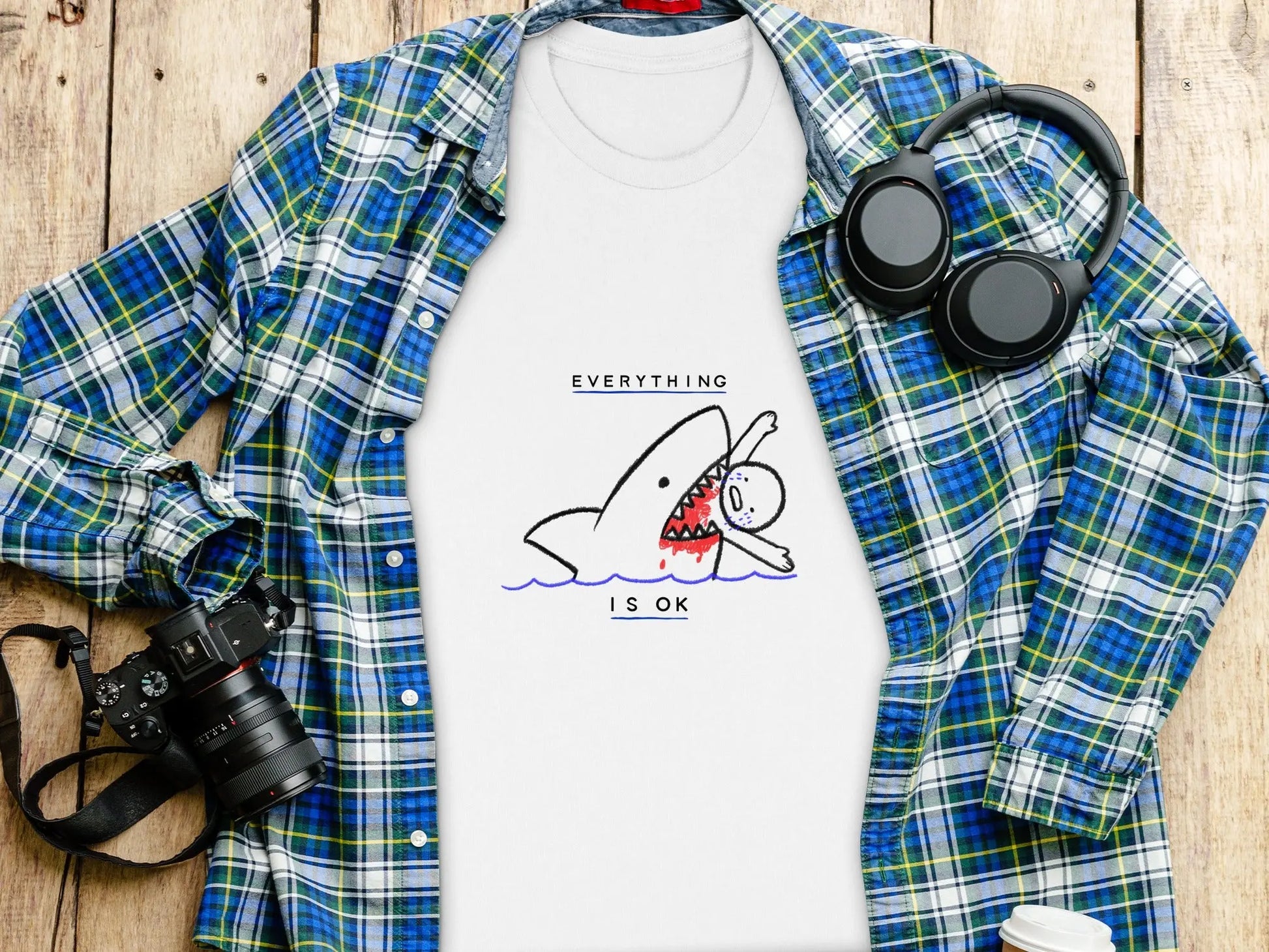 "Everything Is OK" Funny Shark Attack Graphic T-Shirts Boofy