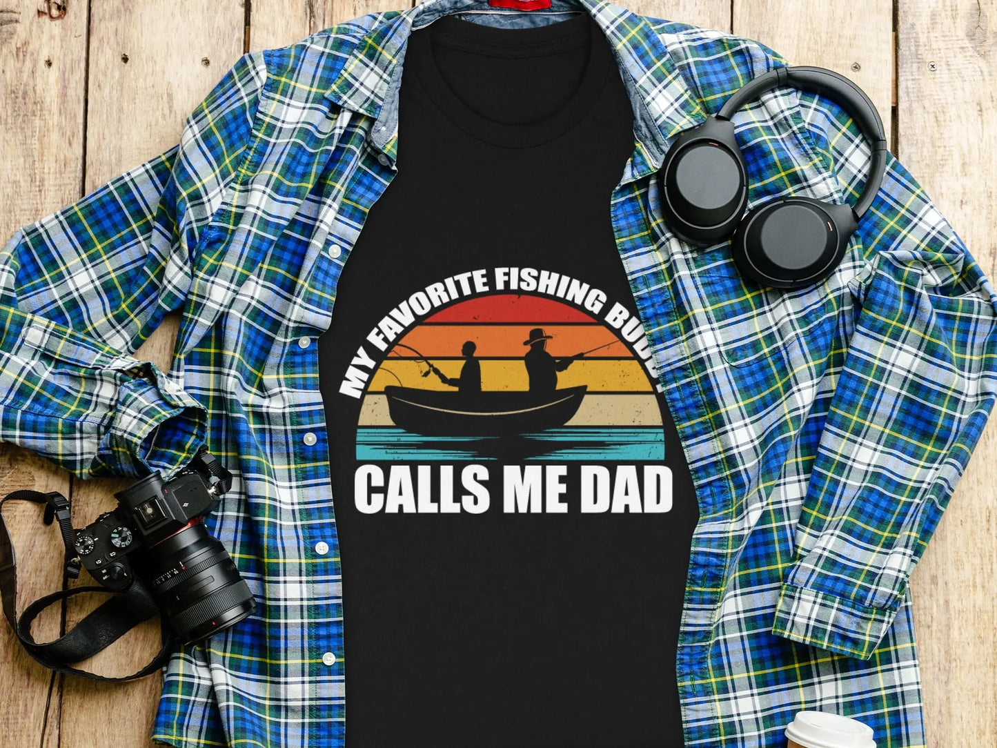 Retro Fishing Boat and Sunset Graphic T-Shirt Boofy