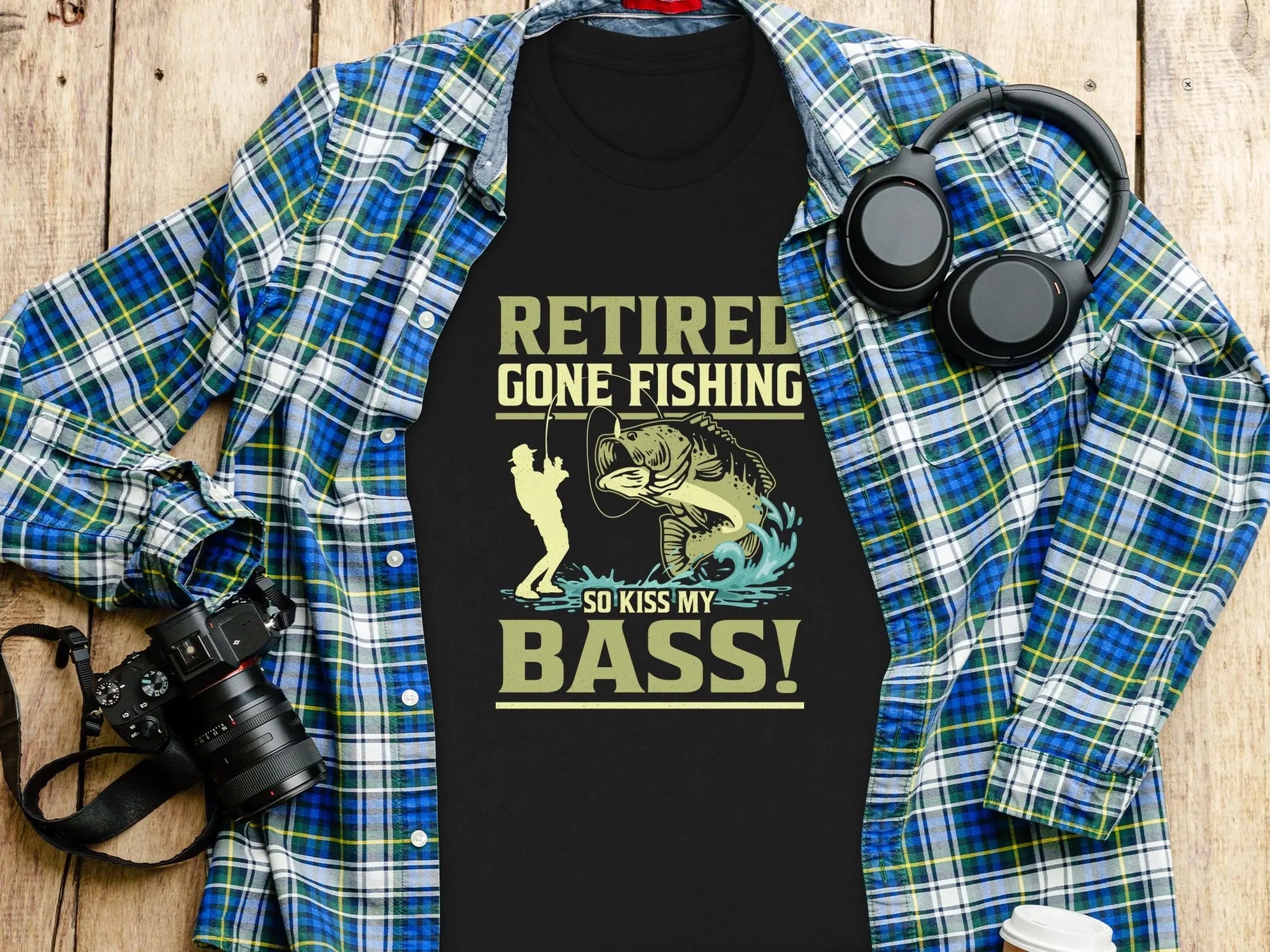 Retired "Kiss My Bass" Funny Fisherman T-Shirt Boofy