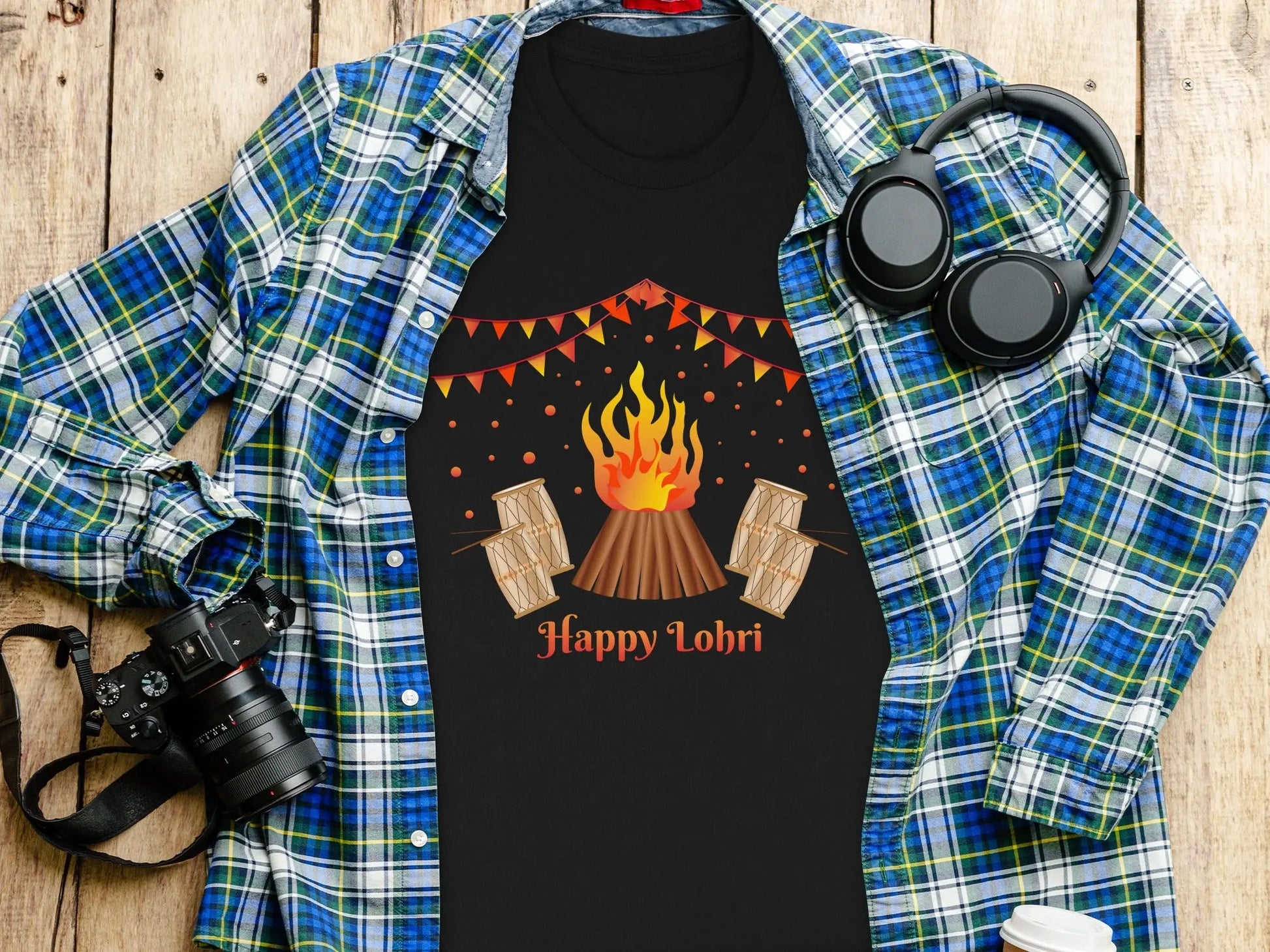 Celebrate Lohri Festival with Drums and Bonfire T-Shirts Boofy