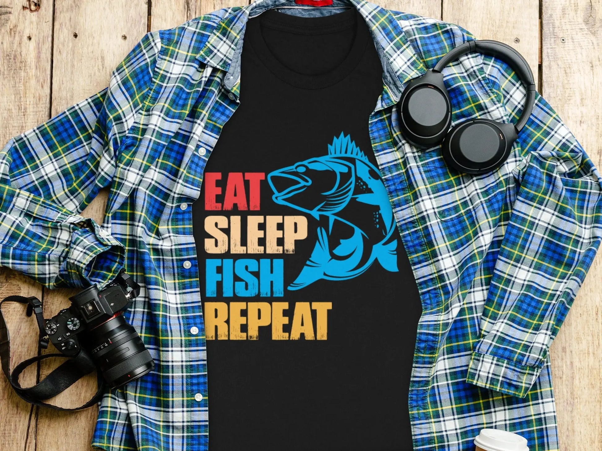 "Eat Sleep Fish Repeat" Bold Graphic T-Shirt Boofy