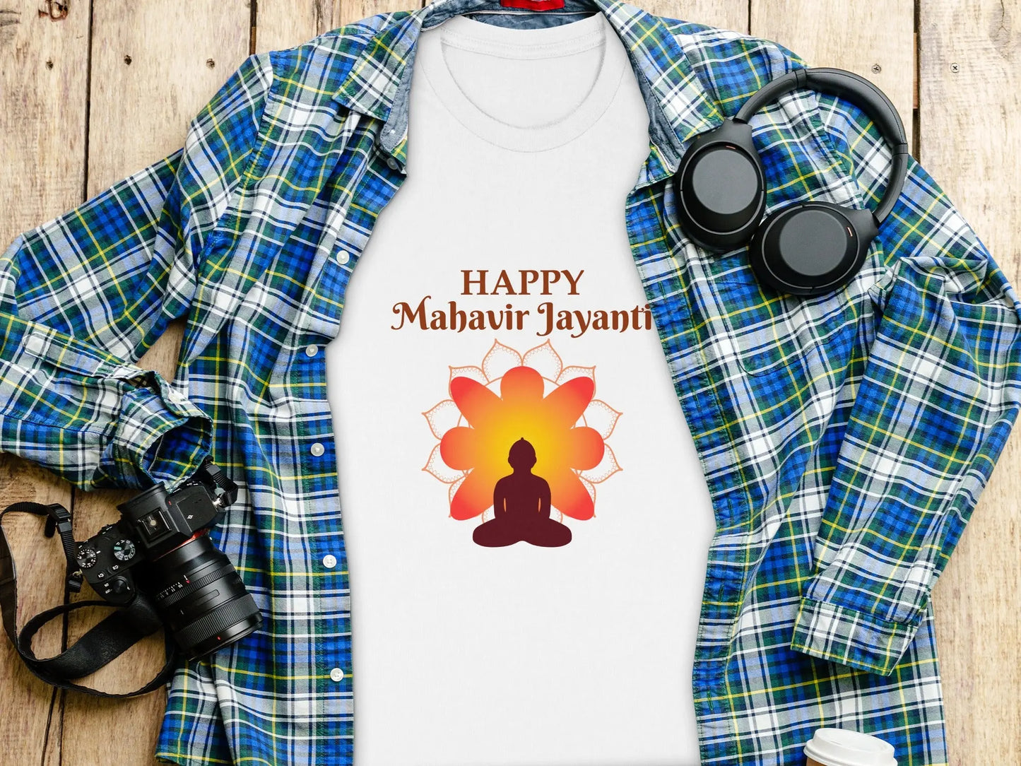Happy Mahavir Jayanti Silhouette Meditation Print T-Shirts Boofy