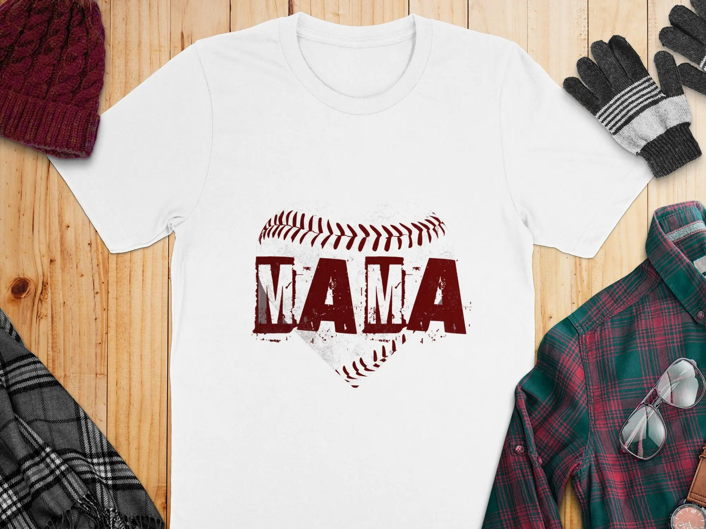 Baseball Love Mama Graphic Heart T-Shirts Boofy