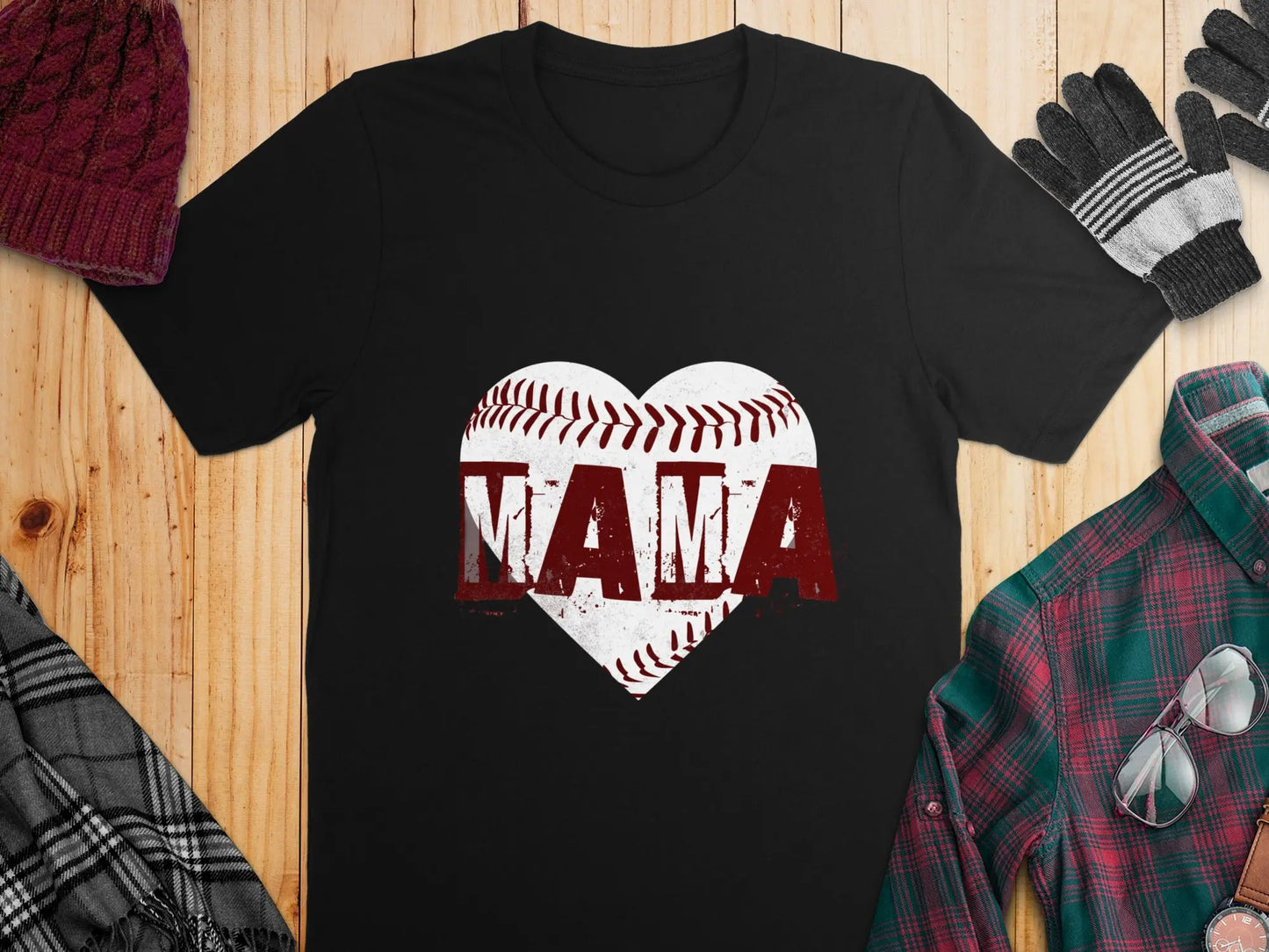 Baseball Love Mama Graphic Heart T-Shirts Boofy