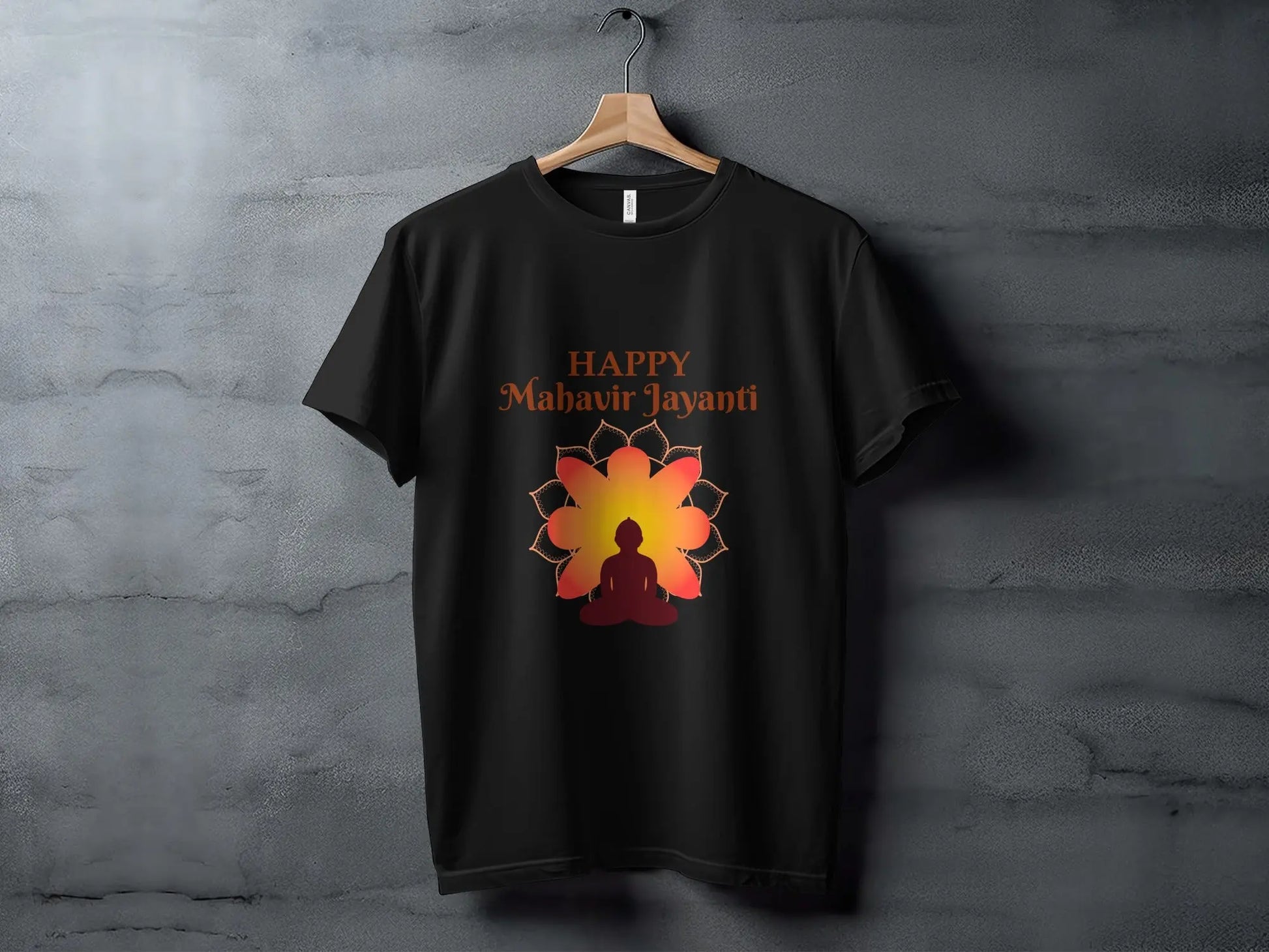Happy Mahavir Jayanti Silhouette Meditation Print T-Shirts Boofy
