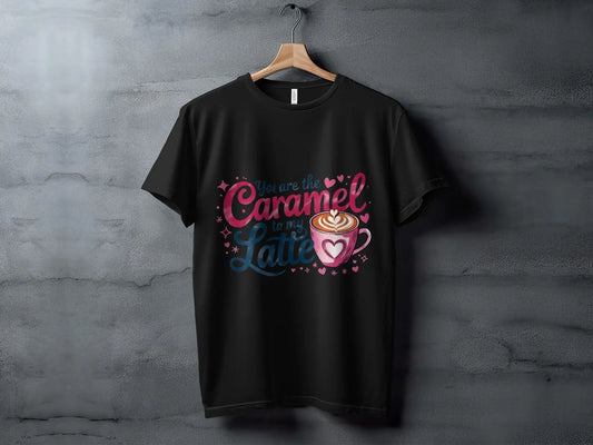 Funny Coffee Lover T-Shirt: "Caramel to My Latte" Pink Graphic Tee